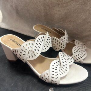 White open toe heeled sandals